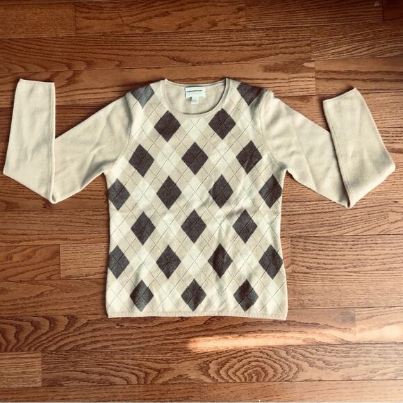 Charter Club Sweaters - Charter Club RARE 100% Cashmere Argyle Crewneck Brown Tan Sweater Women’s Size S